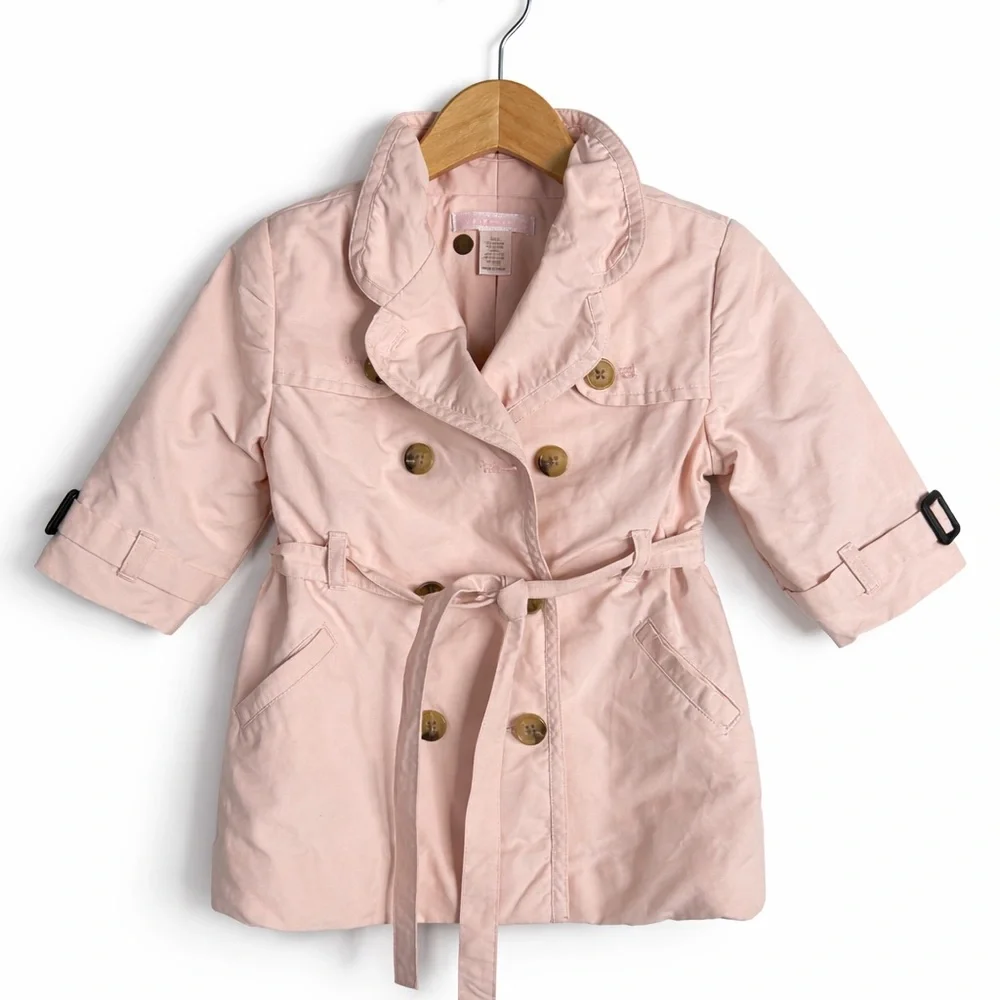 Janie and Jack Light Pink Double-Breasted Raincoat Size 0-6M Good Condition